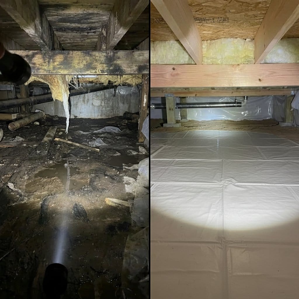 Basement Flood Cleanup restoration — crawl space of multi-family property in Teaneck, NJ