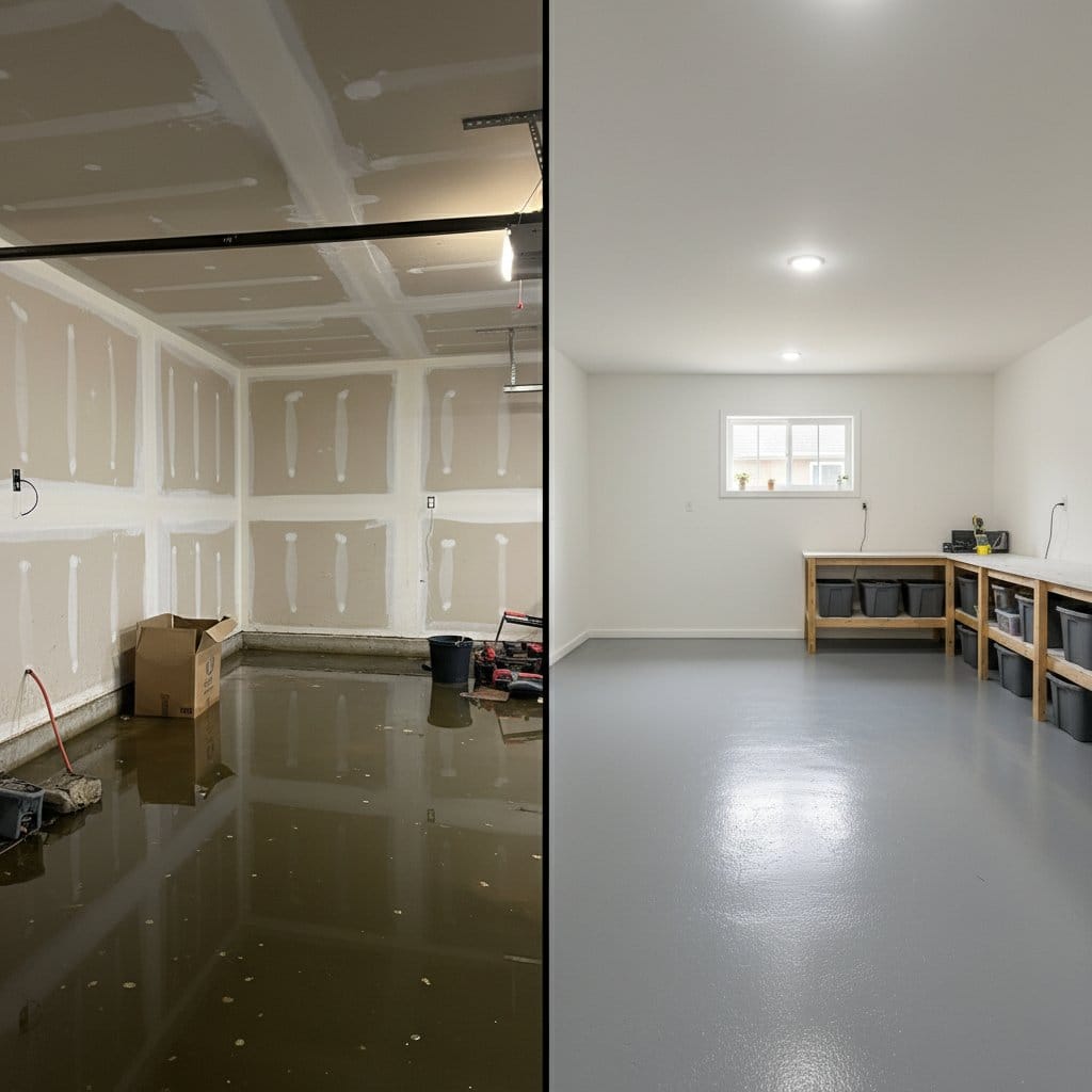 Teaneck Water Damage Restoration garage restoration before and after in Teaneck